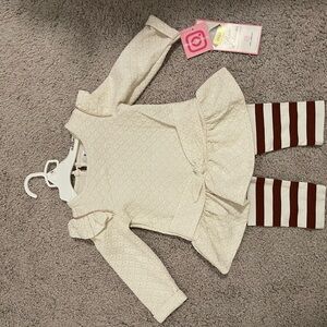 Baby Outfit Set - Cream Top and Striped Leggings